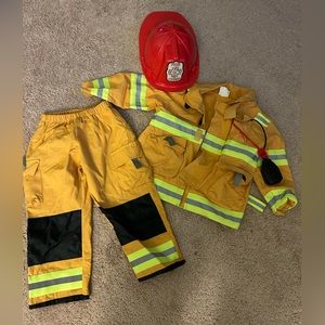2 fire men costumes with hats small boys